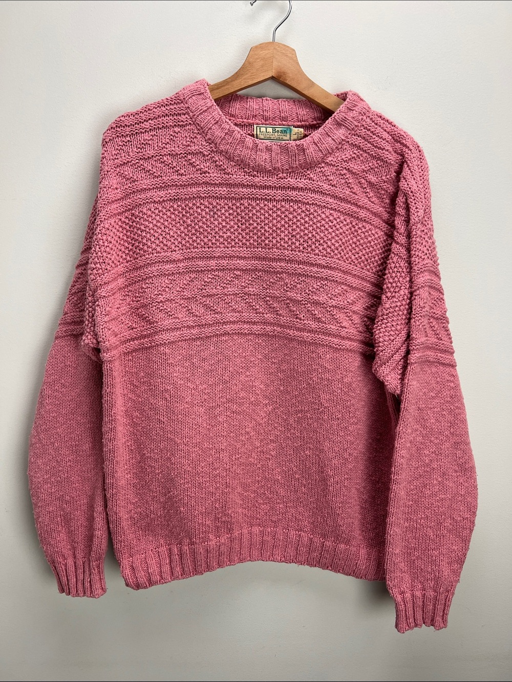 Vintage L.L. Bean Pink Cottagecore Sweater Womens Large Made in USA Grannycore